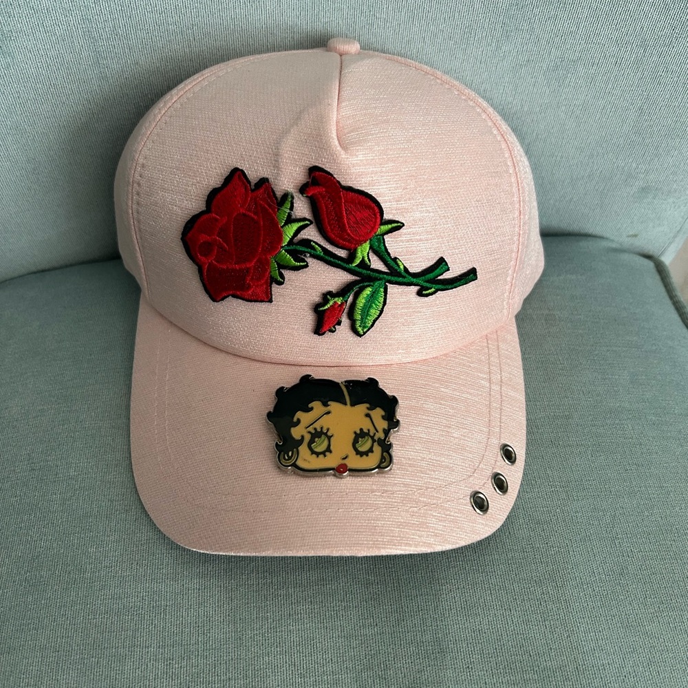 Betty Boop Pink Baseball Cap w/ Embroidered Rose